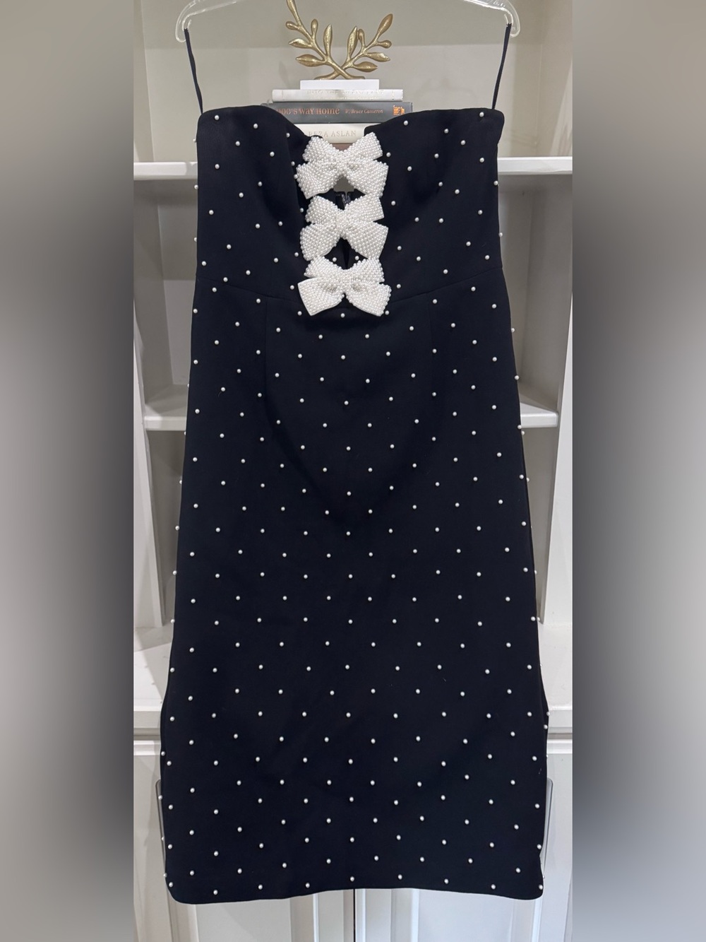 Rebecca Vallance- Veronica Pearl Bow Strapless Midi-Dress Sz 10